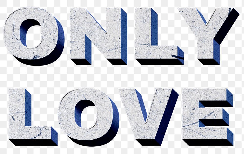 Png blue Only Love 3D word paper texture font typography