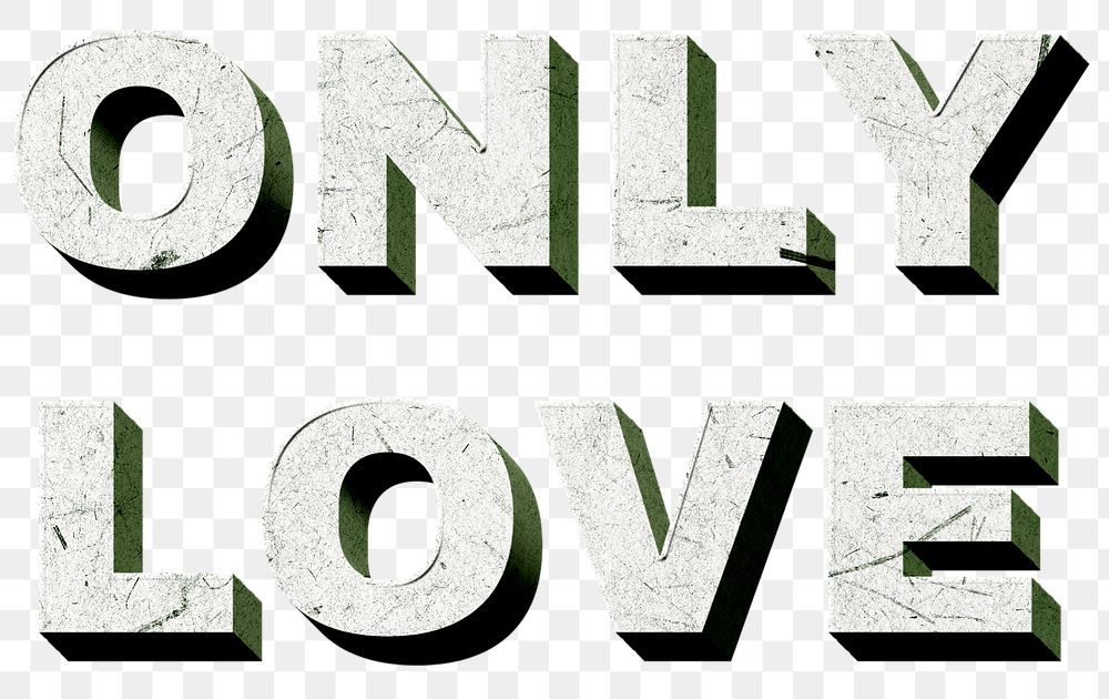 Vintage green Only Love png 3D paper font word