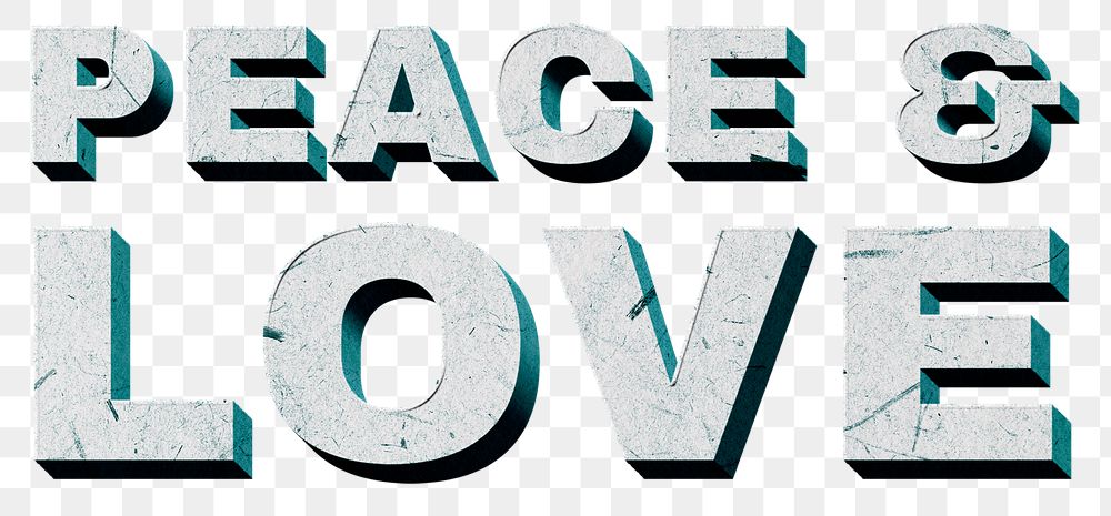 Peace & Love png green 3D quote paper font typography