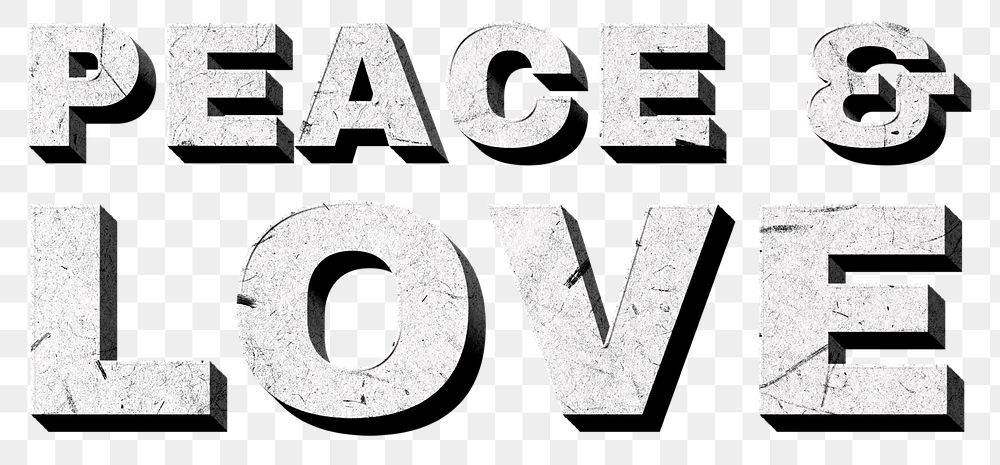 Peace & Love png gray 3D quote paper texture font typography