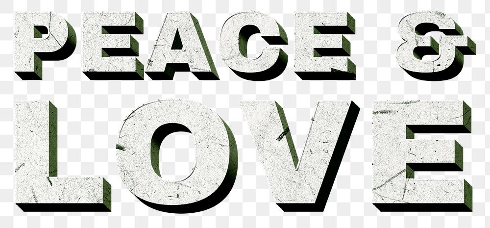 Peace & Love green png 3D trendy quote textured font typography