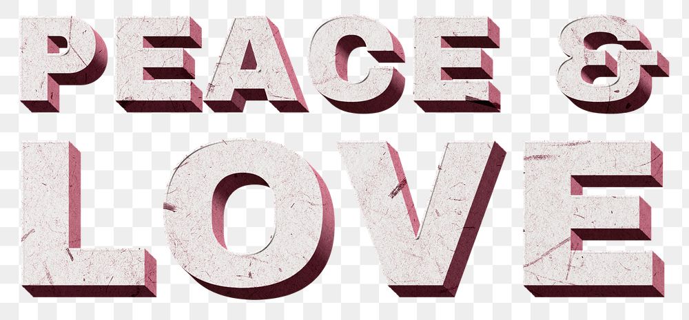 3D Peace & Love pink png quote paper font typography