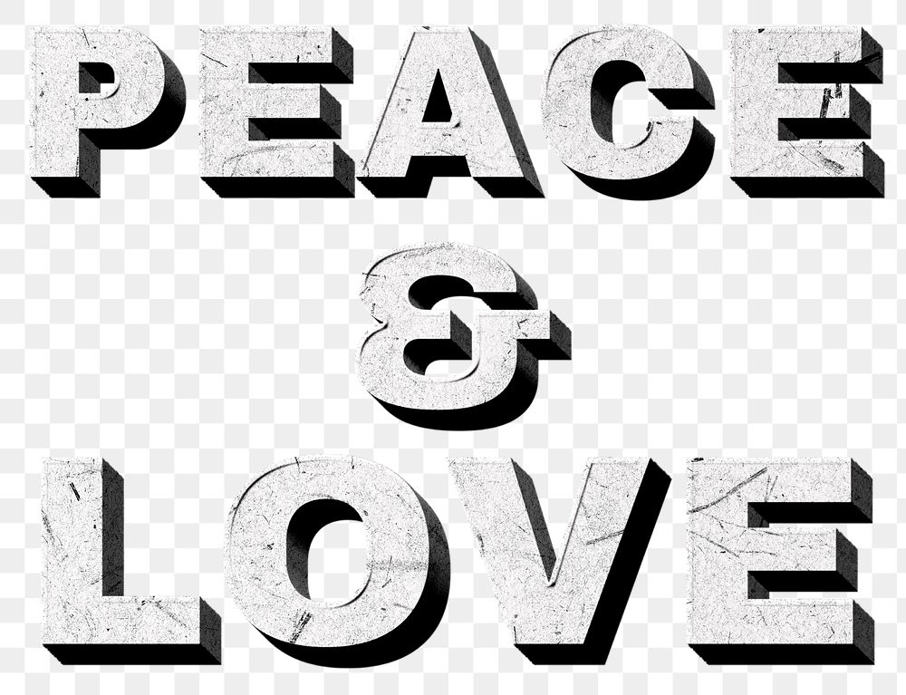 Peace & Love gray png 3D trendy quote textured font typography