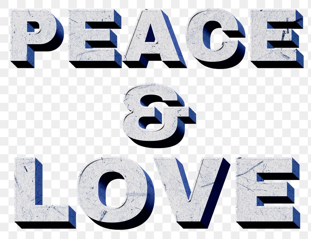 Png blue Peace & Love 3D quote paper texture font typography