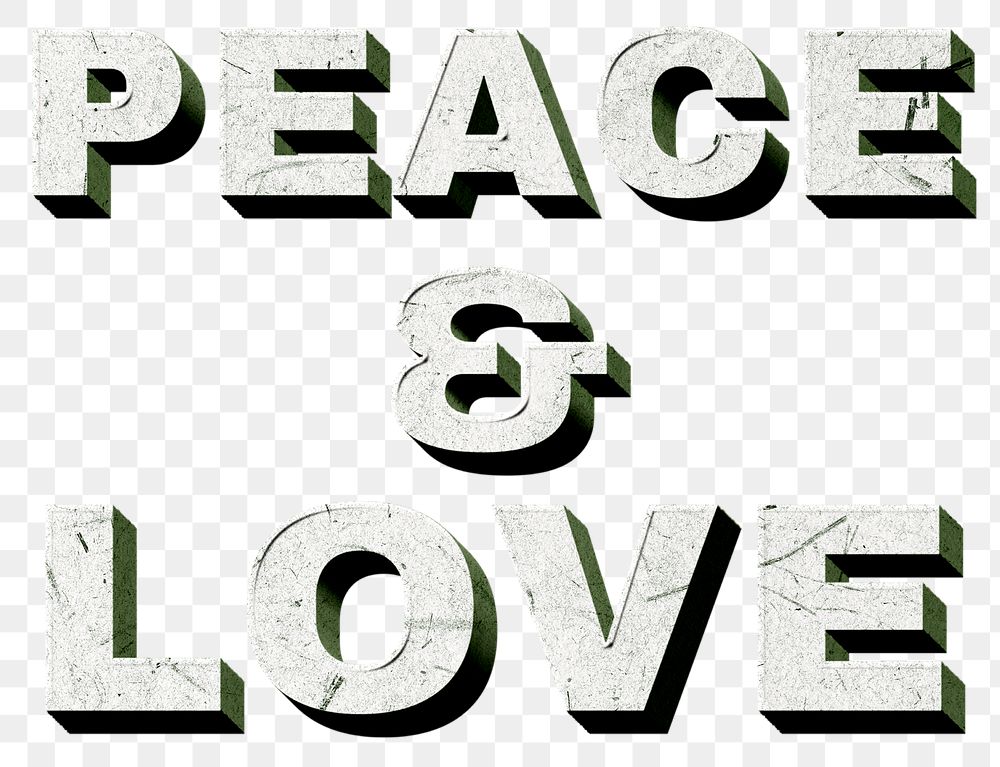 Green Peace & Love png vintage 3D paper font quote