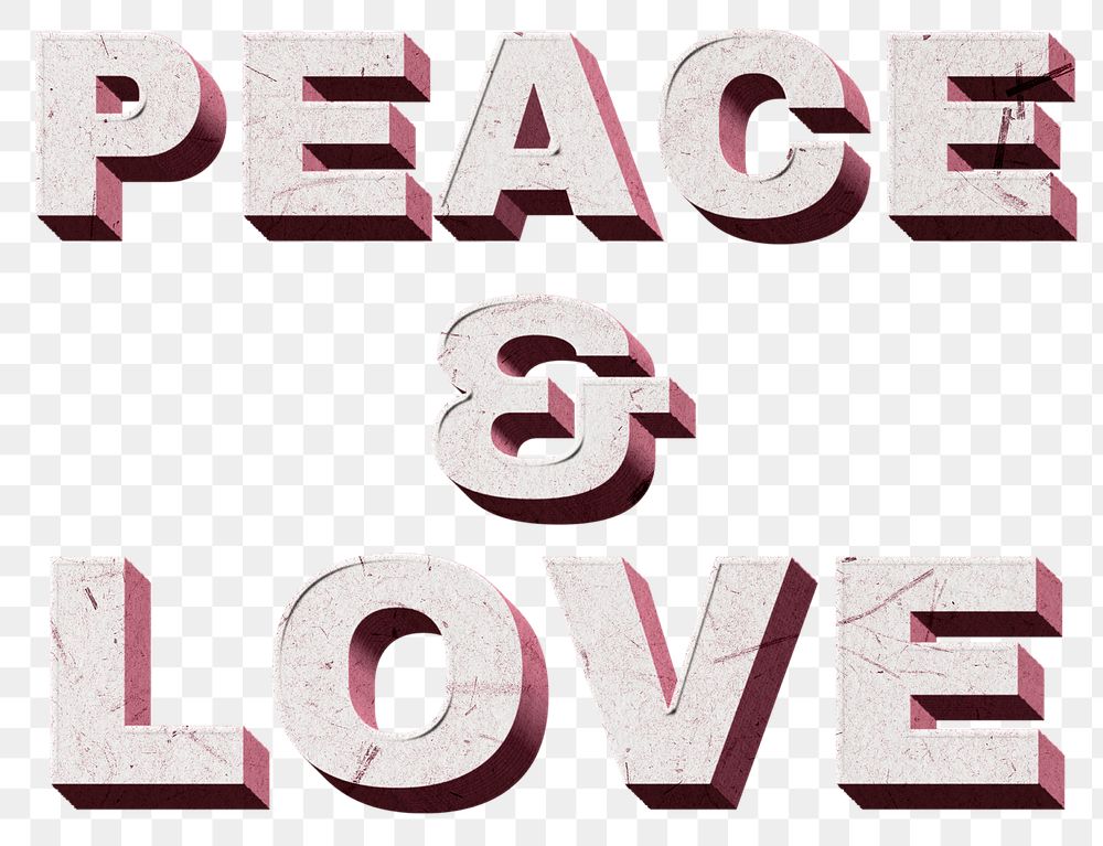 Peace & Love pink quote 3D typography textured font