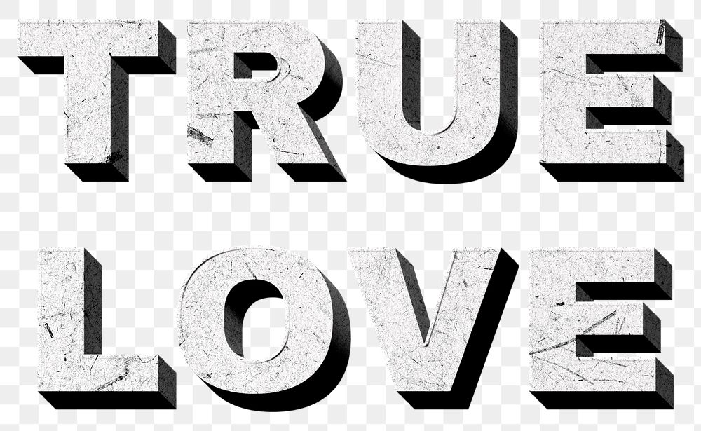 True Love gray png 3D trendy quote textured font typography