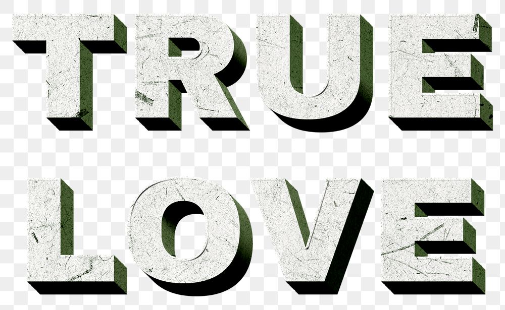 Green True Love png vintage 3D paper font quote