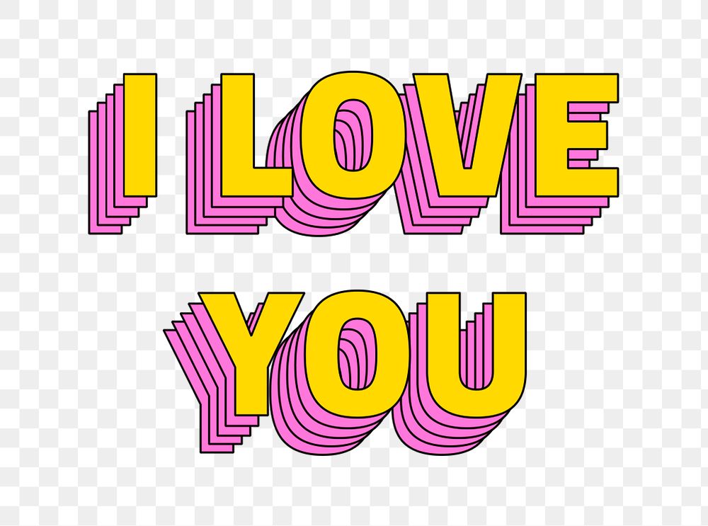I love you png typography retro layered style