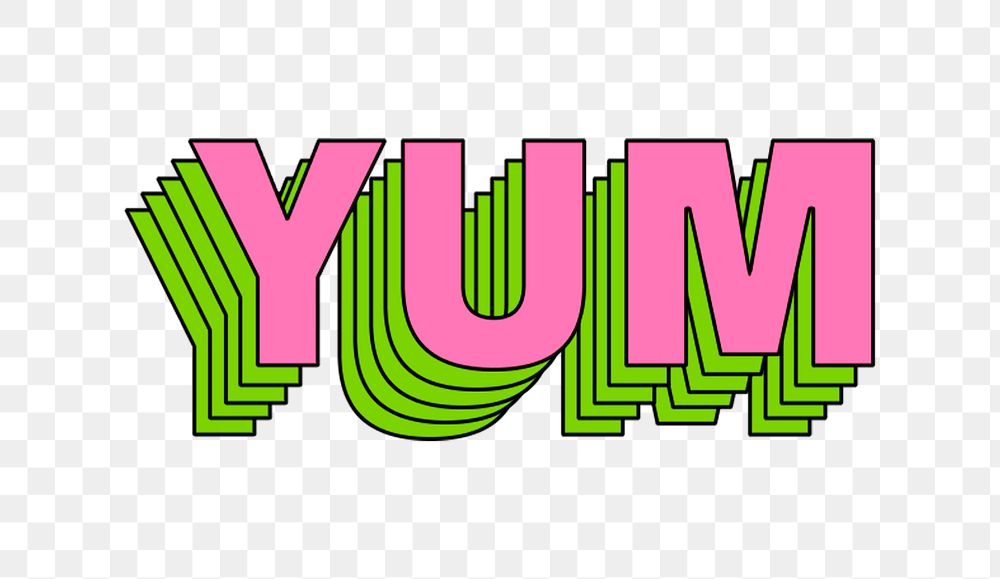 Retro multilayered yum png typeface