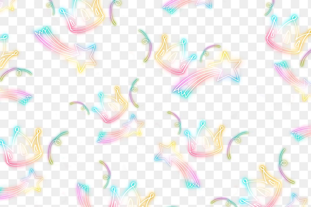 Neon crown comet star doodle pattern background png