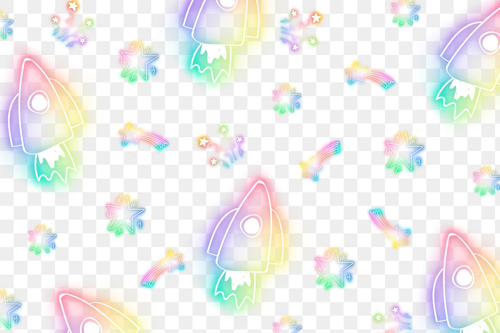 Neon star rocket doodle pattern background png