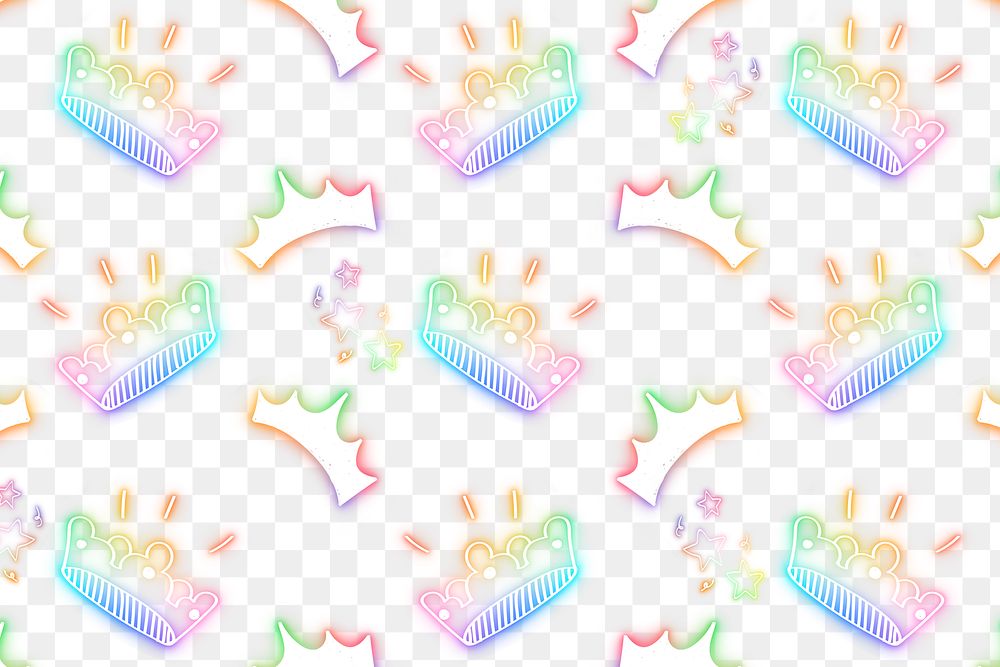 Png neon crown star doodle pattern background