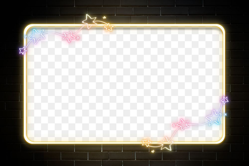 Neon png frame rainbow star doodle