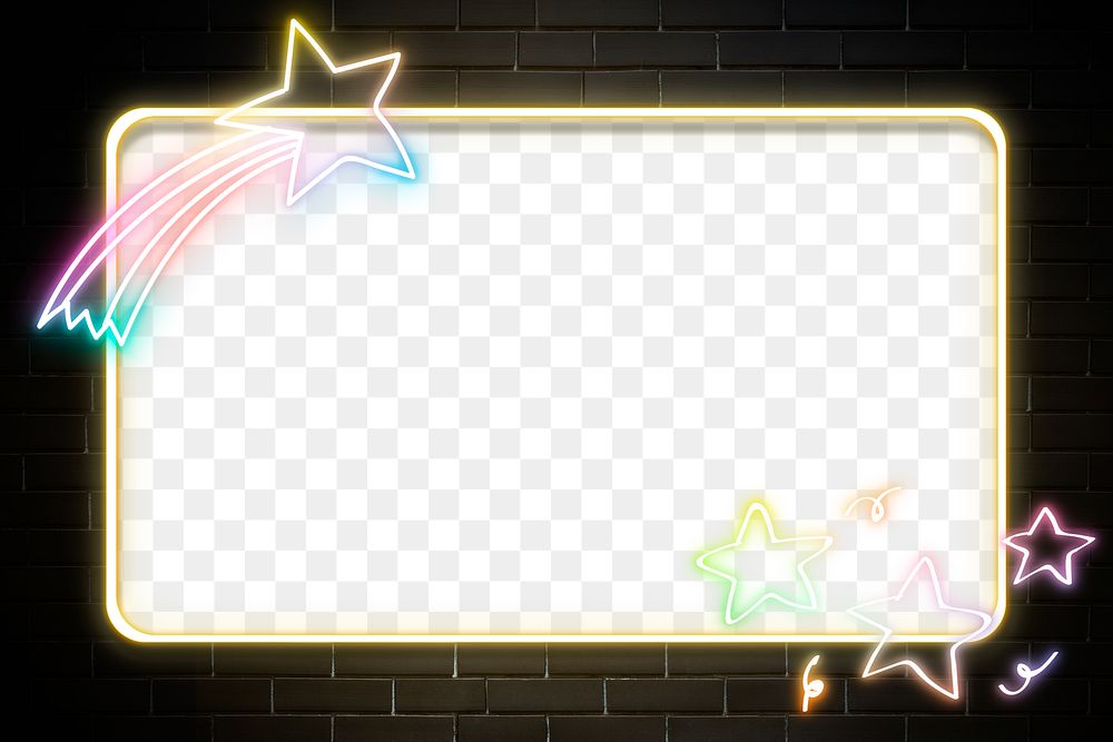 Png neon frame rainbow star doodle