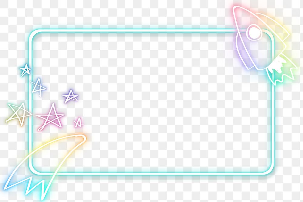 Png neon frame rainbow star rocket doodle