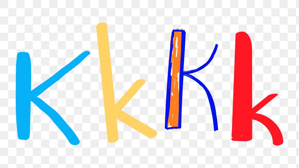 Letter K png typography doodle colorful set