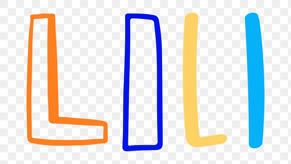 Letter L doodle typography png colorful set