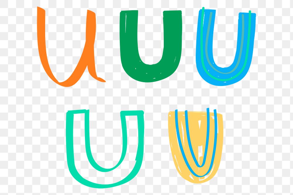 Letter U typography png doodle set