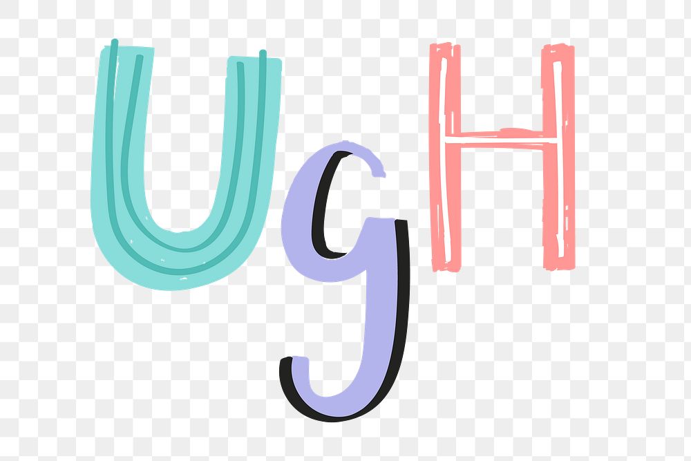 Ugh text png doodle font colorful hand drawn