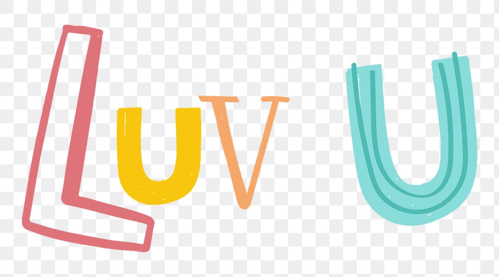 Luv u text png doodle font colorful handwritten