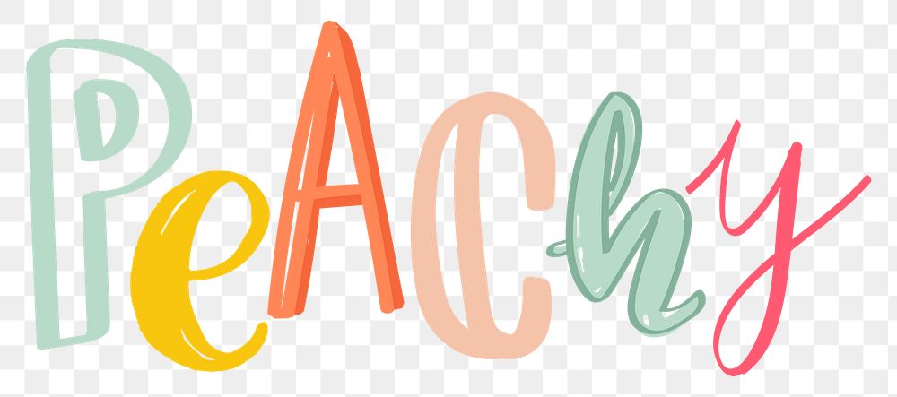 Word art png peachy doodle lettering colorful