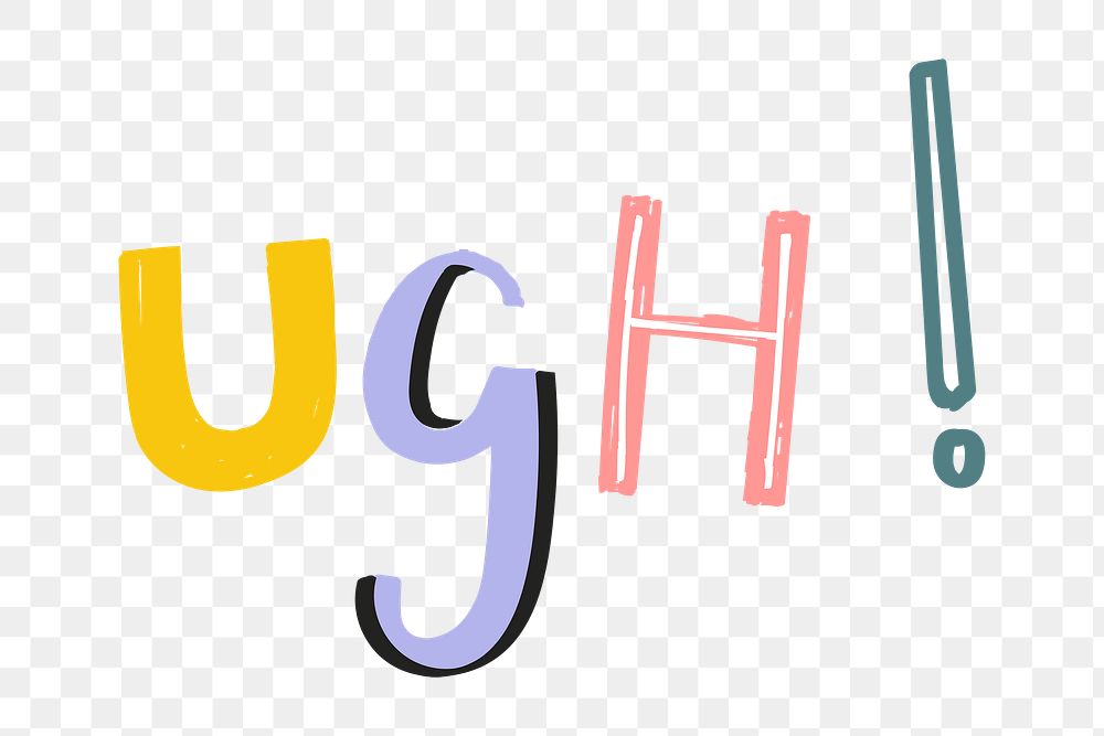 Ugh! text doodle hand drawn png typography