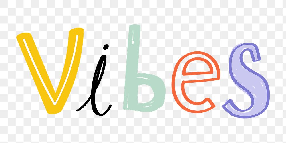 Vibes word doodle png hand-lettering typography