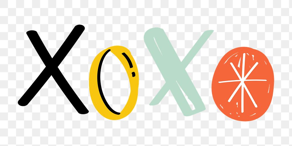 Png xoxo word doodle typography for kids