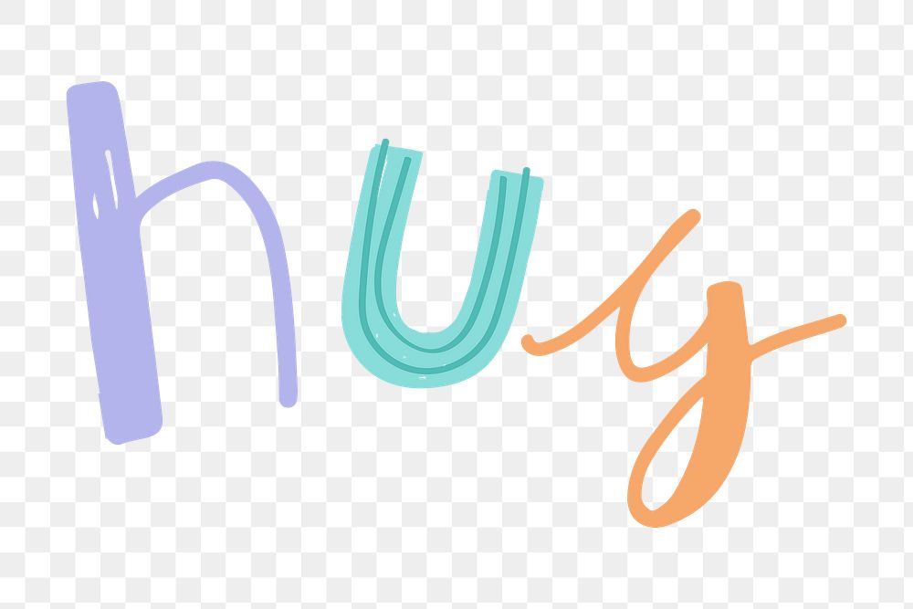 Png hug word doodle typography for kids