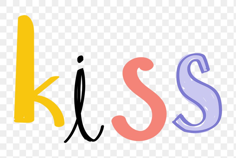 Kiss doodle word colorful png clipart