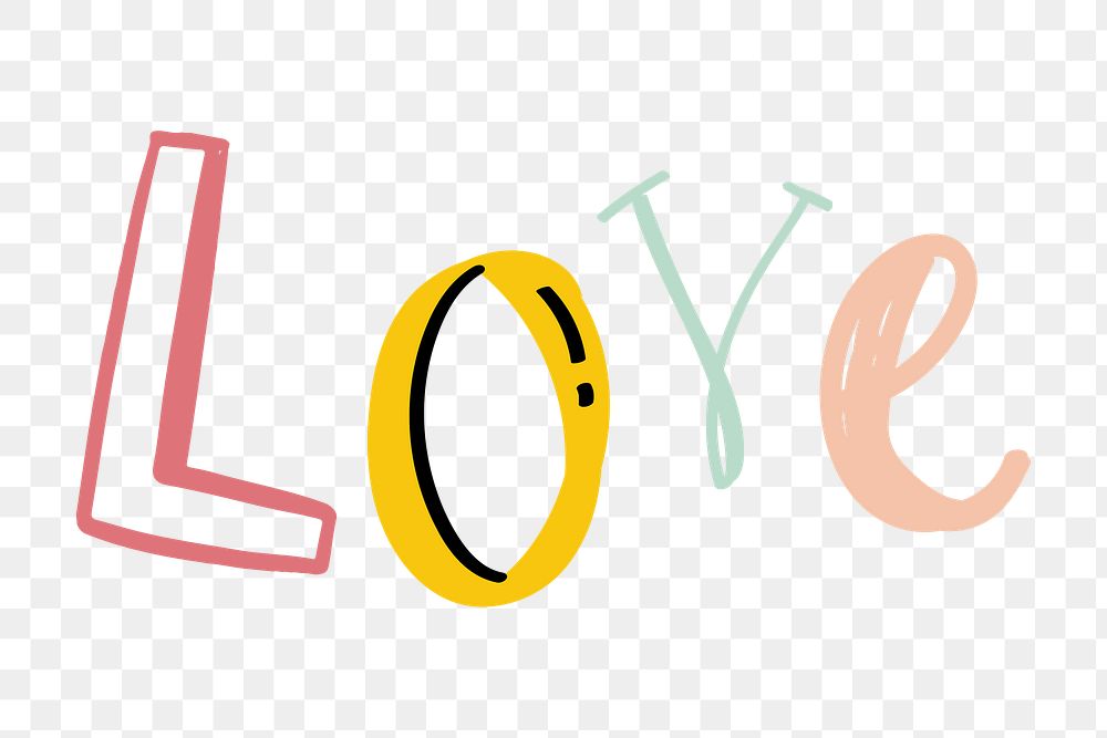 Png love word doodle typography for kids