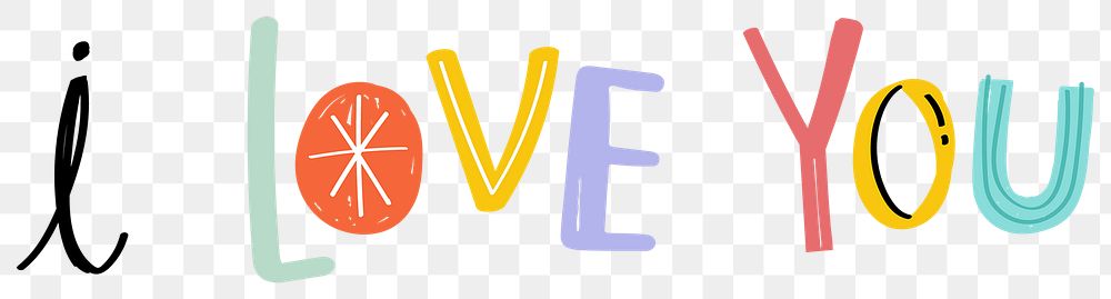 I love you word png doodle font colorful typography