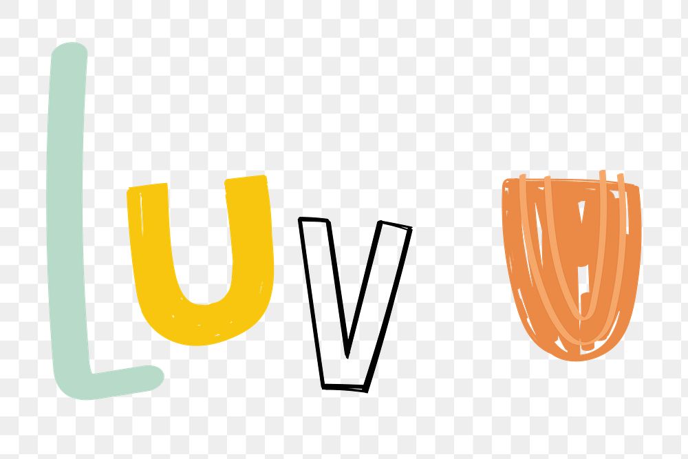 Luv u text png doodle font colorful hand drawn