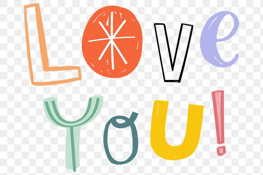 Love you!  word png doodle font colorful hand drawn