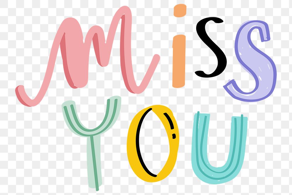 Colorful doodle Miss you png cute typography