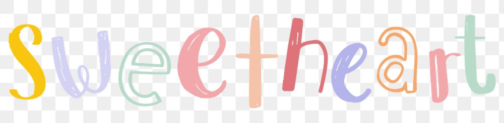 Word art png sweetheart doodle lettering colorful