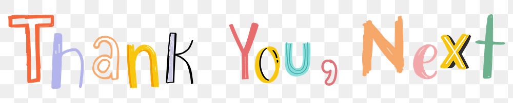 Thank you, Next text png doodle font colorful hand drawn