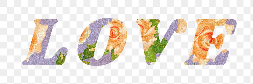 Floral love png italic retro typography