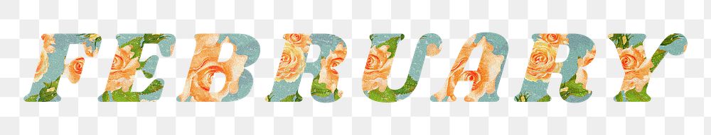 February text png retro floral typography