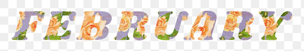 Floral February png retro pattern typography