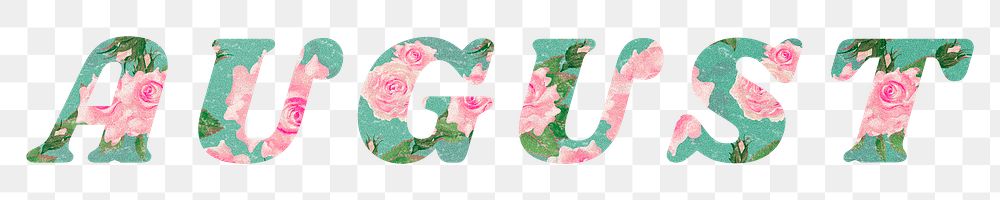 August text png retro floral typography