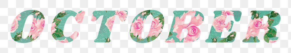 October word png retro floral typography