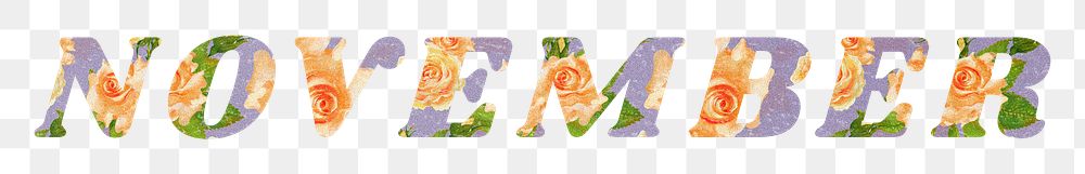 Floral November png retro pattern typography