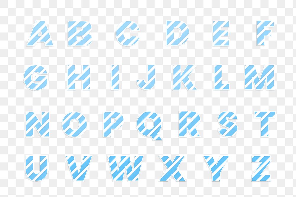Candy cane striped alphabet png set blue font abc