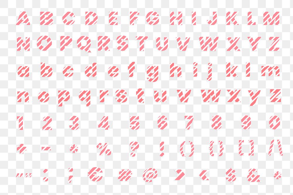 Candy cane alphabet number png set striped letters and characters