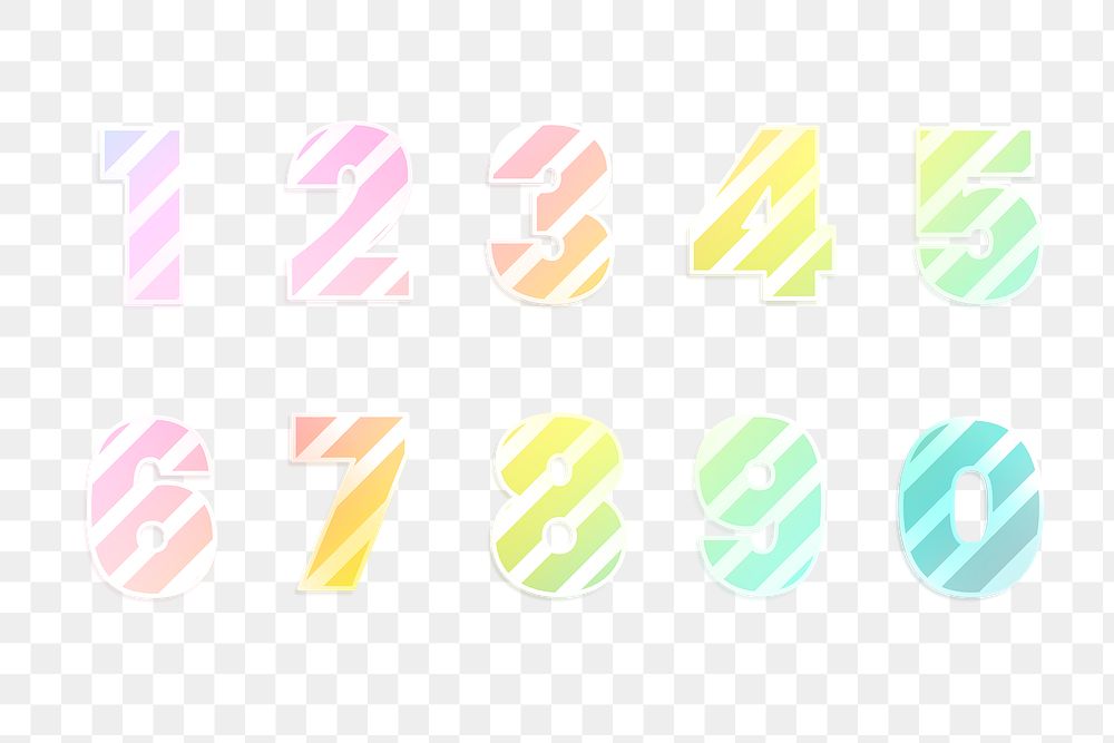 Striped png number 0-9 set cute candy cane typography lettering