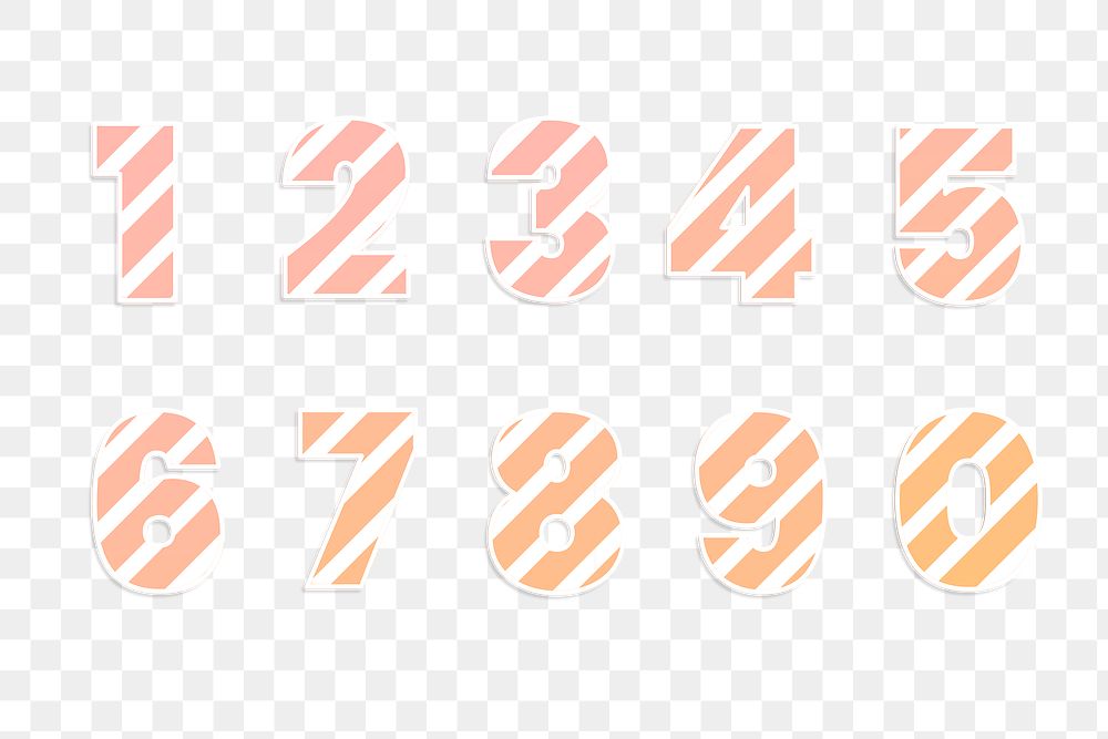 Striped png number 0-9 set cute candy cane typography lettering