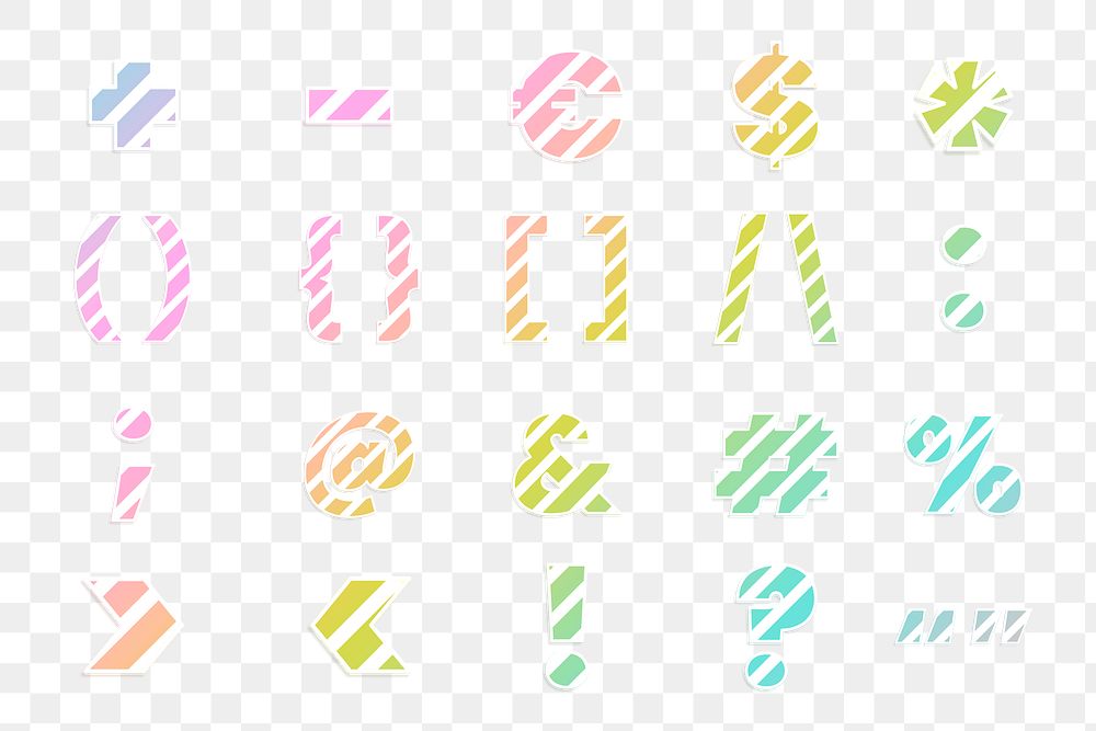 Rainbow striped pattern character png symbols set candy cane font