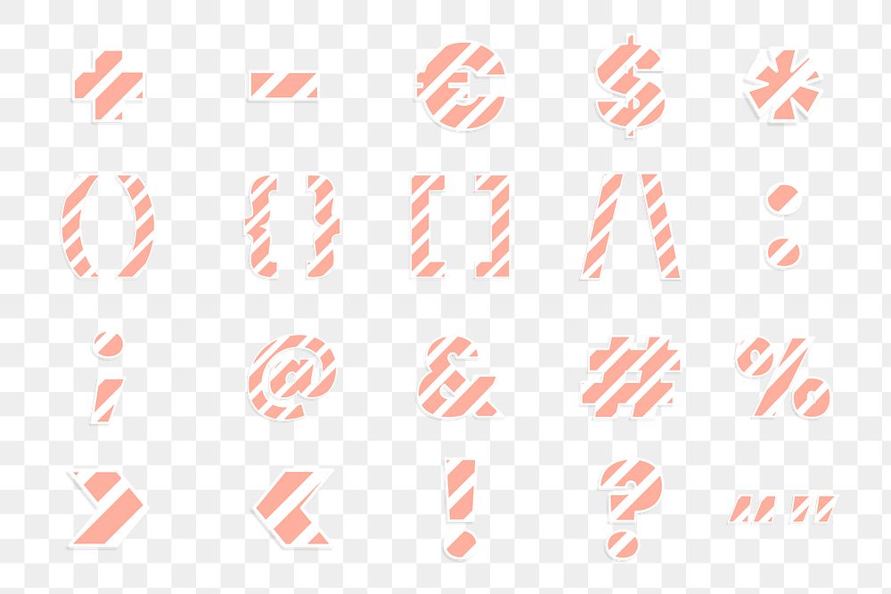 Gradient orange striped pattern character png symbols set candy cane font